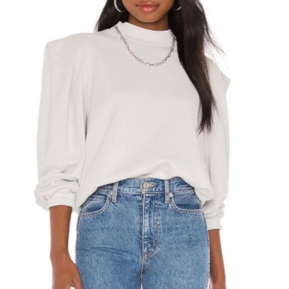 Agolde Folded Sleeve Mock Neck Sweatshirt White Cotton A7071 Womens XS